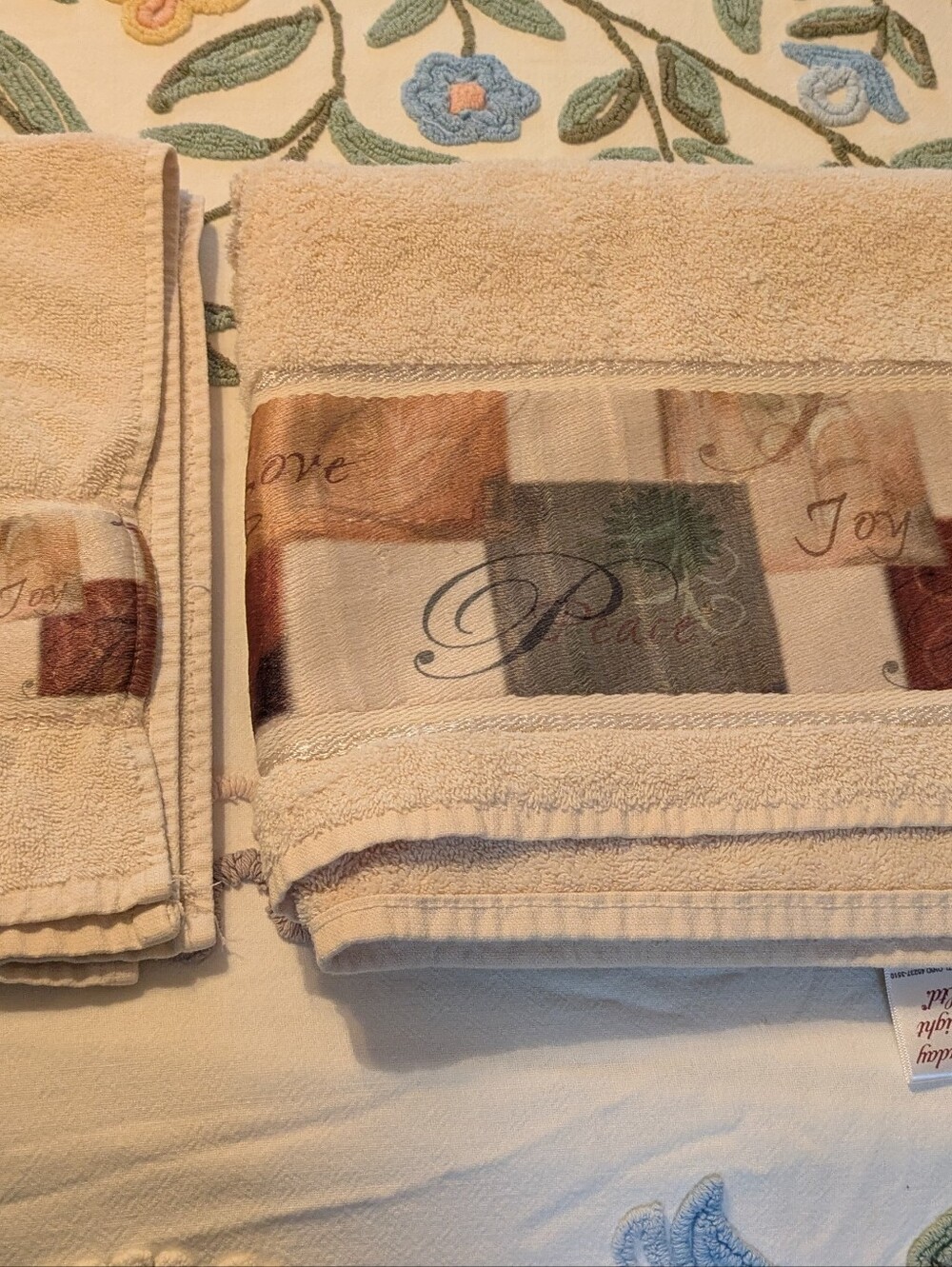 Beige Decorative Home Bath Cotton Towel Set, Peace Love Joy